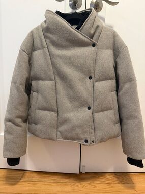 ba&sh Taupe Quilted Puffer Jacket with Funnel Neck